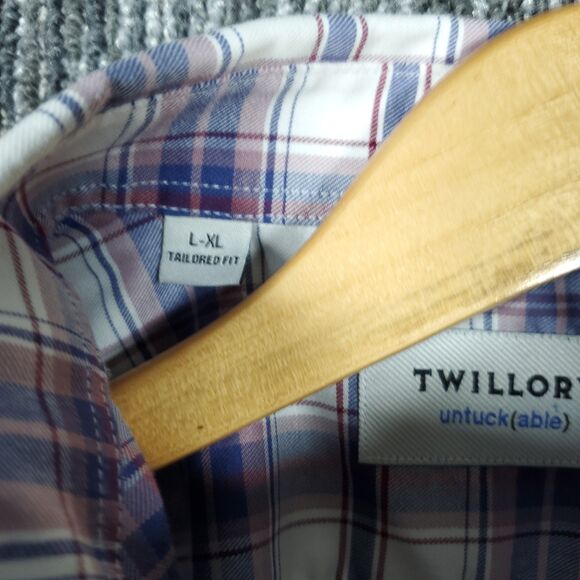 Twillory Mens XL Blue Plaid Untuckable Button Up Long Sleeve Shirt Tailored - Picture 5 of 16